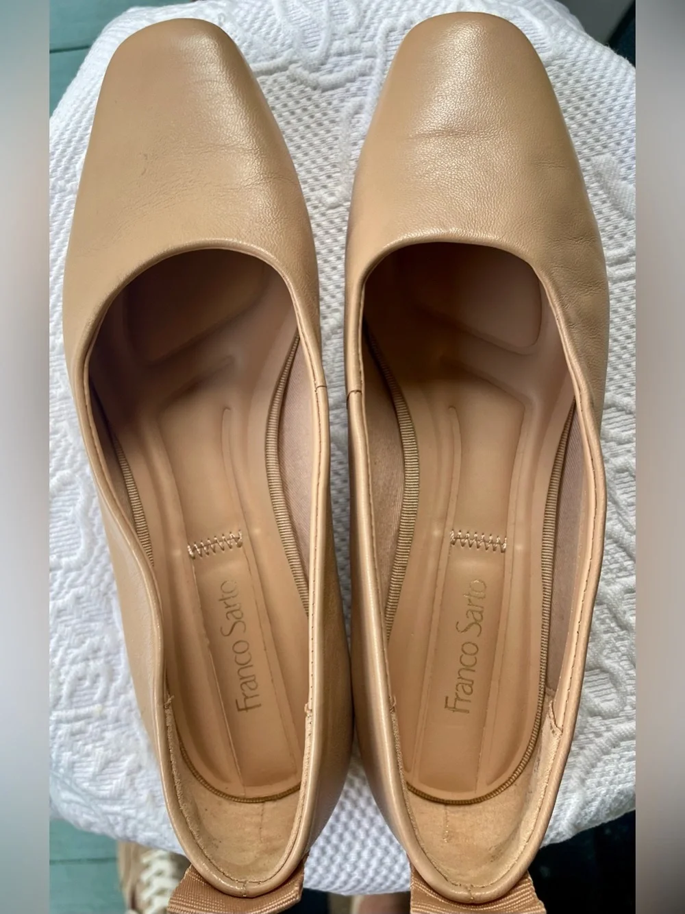 Franco Sarto Women’s Tan Leather Square-Toe Ballet Flats Size 6